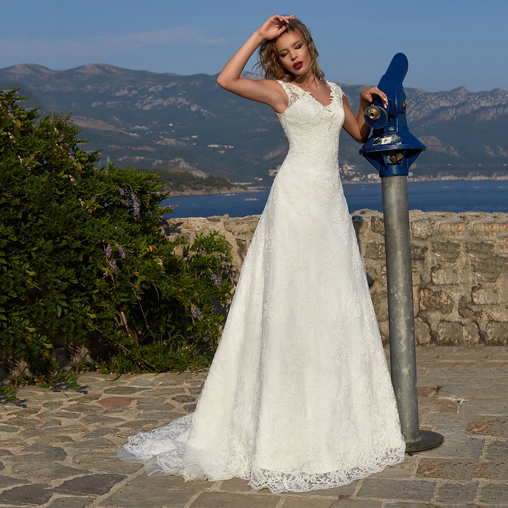 

Vintage Sleeveless Country Weddings Bride Dresses Cap Sleeve White Long Dress Scoop A Line Lace Up Formal свадебное платье 2021