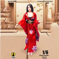 in stock 16 scale ytm130 female red printed kimono soldier clothes model fit 12 sexy big breast action figure body