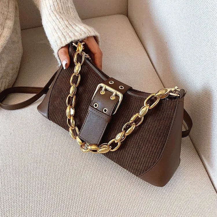 

Elegant Female Tote bag 2021 Fashion New Quality Soft Corduroy Women's Designer Handbag Solid color Casual Armpit bag Travel Bag