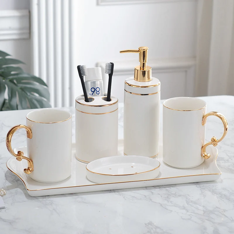 

Toilet Ceramic Color Spot Mouthwash Cup Sub Bottle Soap Dish With Tray Washing Set Toothbrush Cup