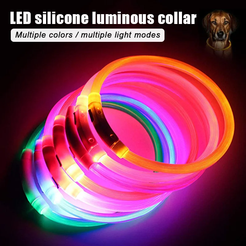 

USB Rechargeable LED Dog Pet Collar Flashing Adjustable Safety Light Neck Chain GQ