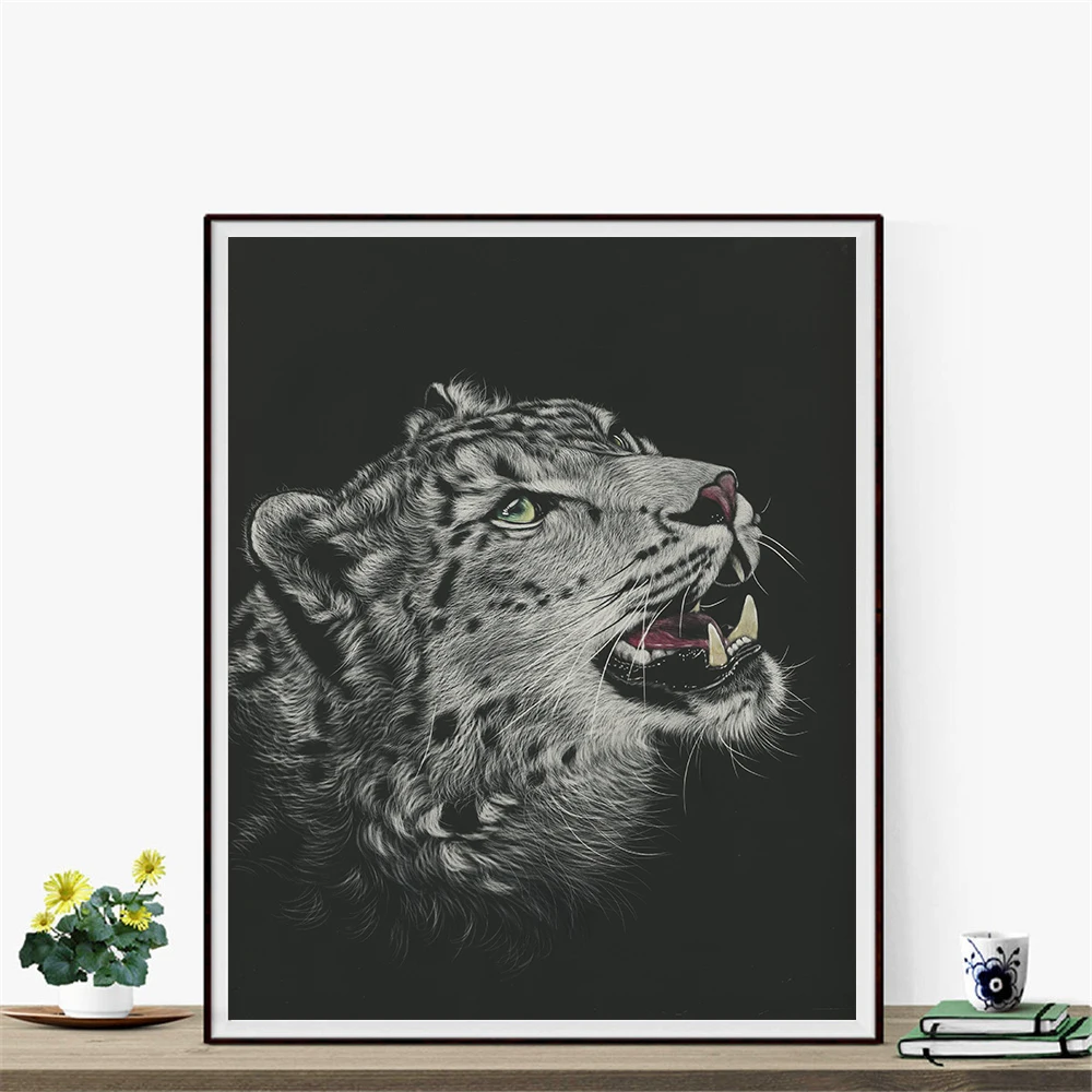 

White Tooth Big Cats Snow Leopar Pictures Living Room Wall Art Decor Animal No Frame Poster Oil Painting Decoration