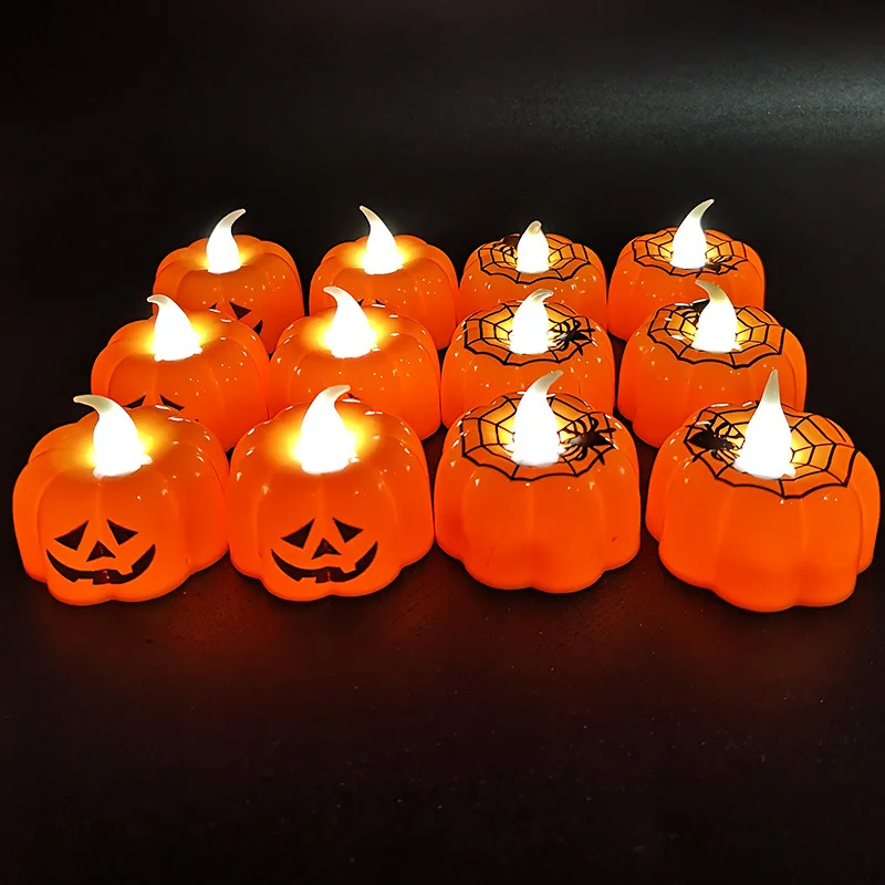 

4pcs Pumpkin Lantern Halloween Party Decoration Supplies Ghost Festival Electronic Candle Light Props Glowing Lantern Orange