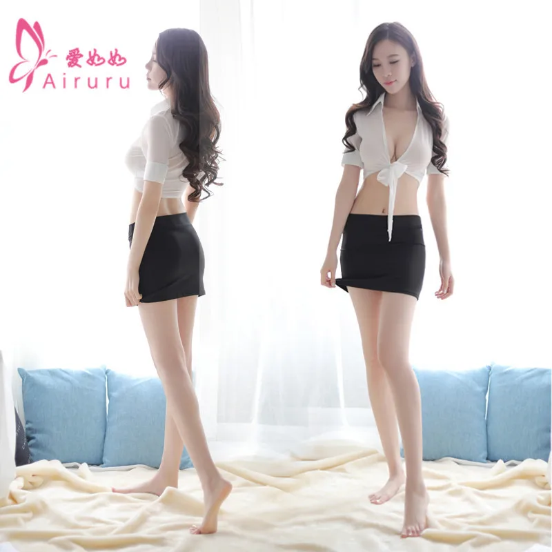 Шифоновое нижнее белье прозрачный кардиган Униформа сексуальная короткая юбка в