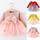 Детское вязаное платье с бантом для маленьких девочек, Лоскутная одежда принцессы, однотонная Милая Одежда для новорожденных, зимнее платье для младенцев