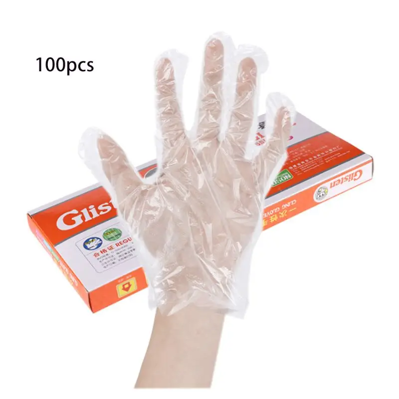 

100Pcs Plastic Large Disposable Polyethylene Clear Gloves Food Dealing Cooking Cleaning Kitchen Restaurant BBQ Accessory