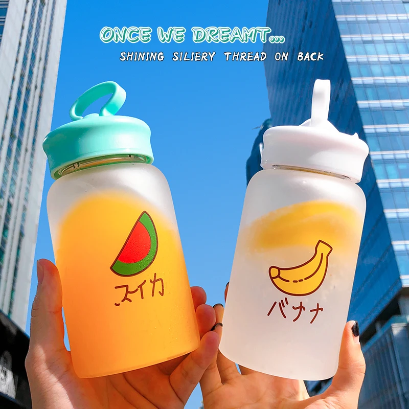 Новый Kawaii фрукты матовая Стекло бутылка для воды Портативный милые Молодежные