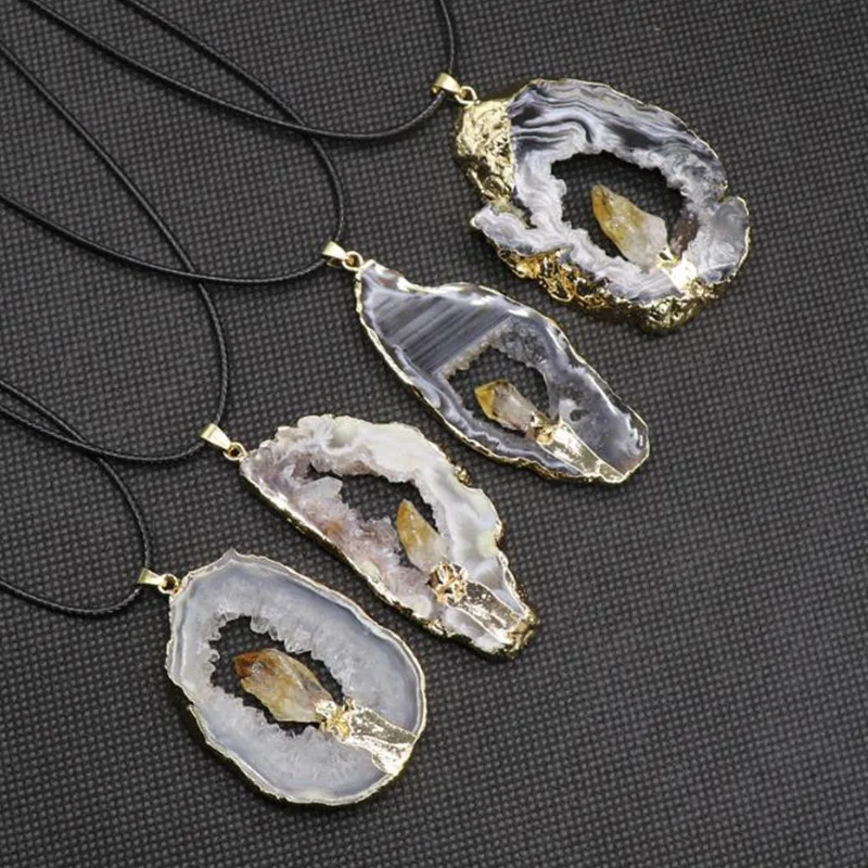 Модные ювелирные изделия черный серый Натуральный Необработанный кулон друза