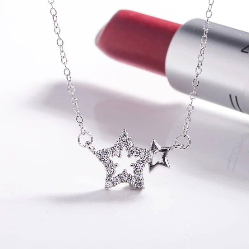 

925 sterling silver double star necklace simple and sweet exquisite jewelry for women's Valentine's Day and Merry Christmas gift