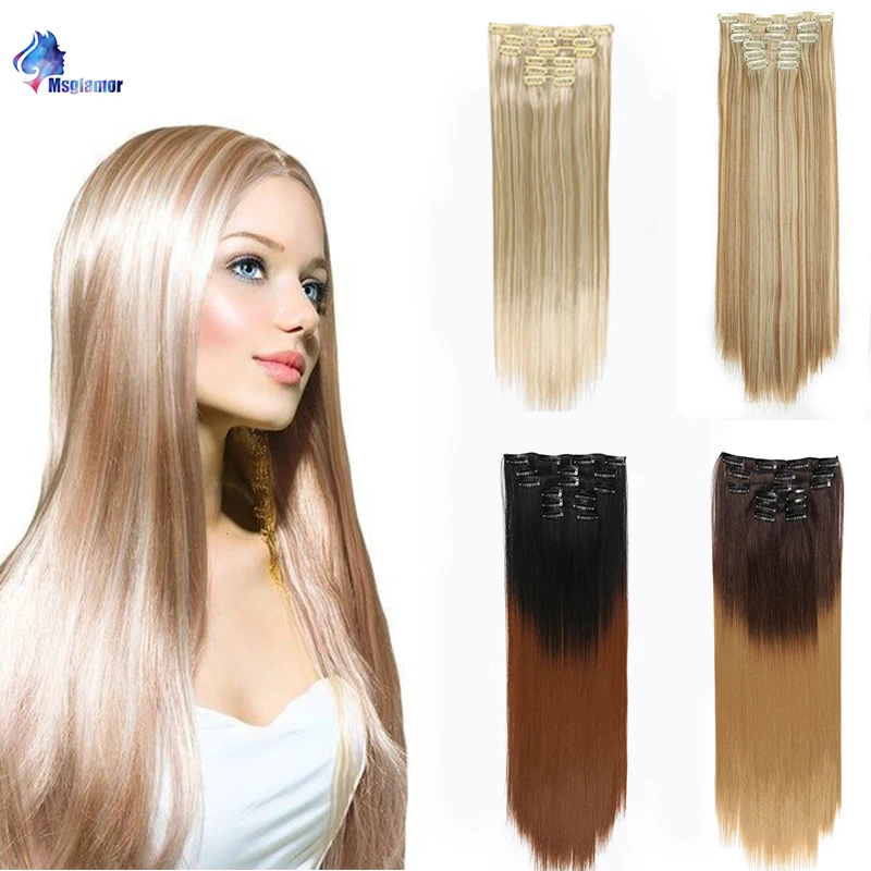 Натуральные шиньоны для наращивания на 16 клипсах 22 дюйма длинные прямые