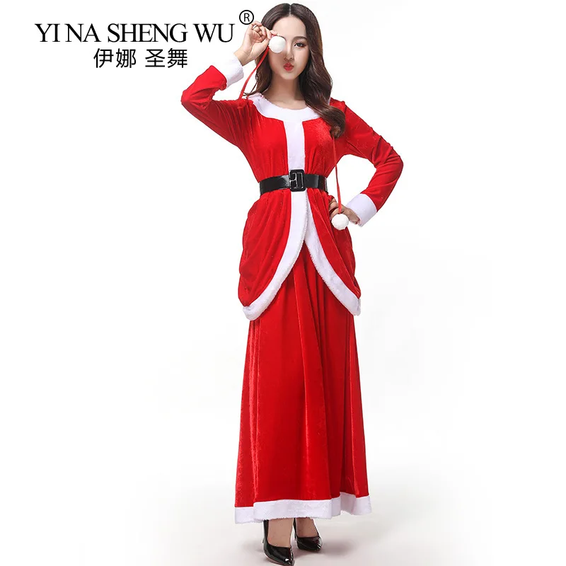 Женский Рождественский костюм с длинным рукавом для взрослых Рождественская