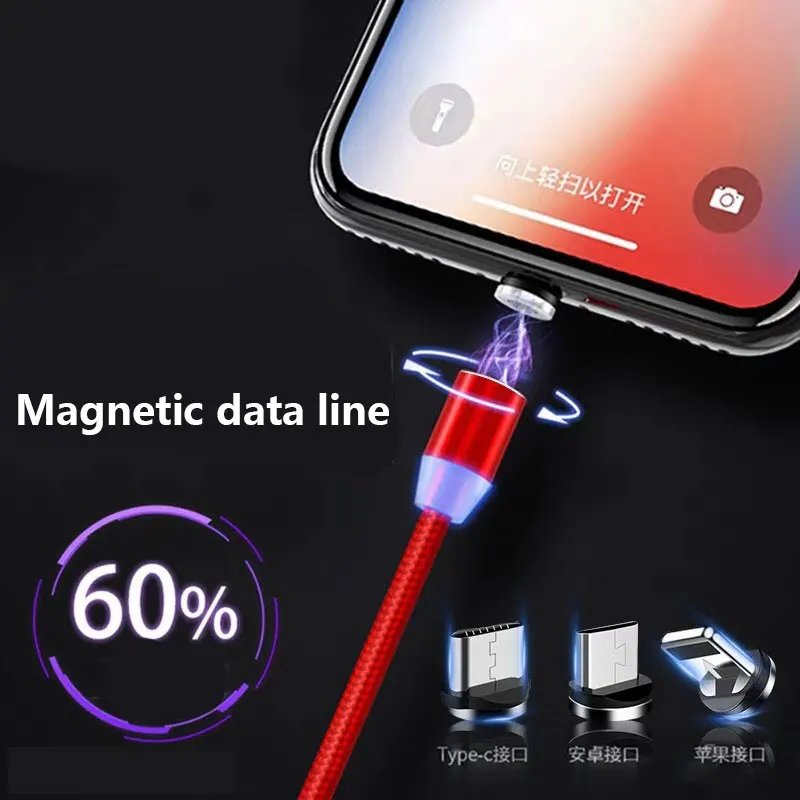 Кабель Micro-USB Магнитный светодиодный свет быстрая зарядка type-c кабели для
