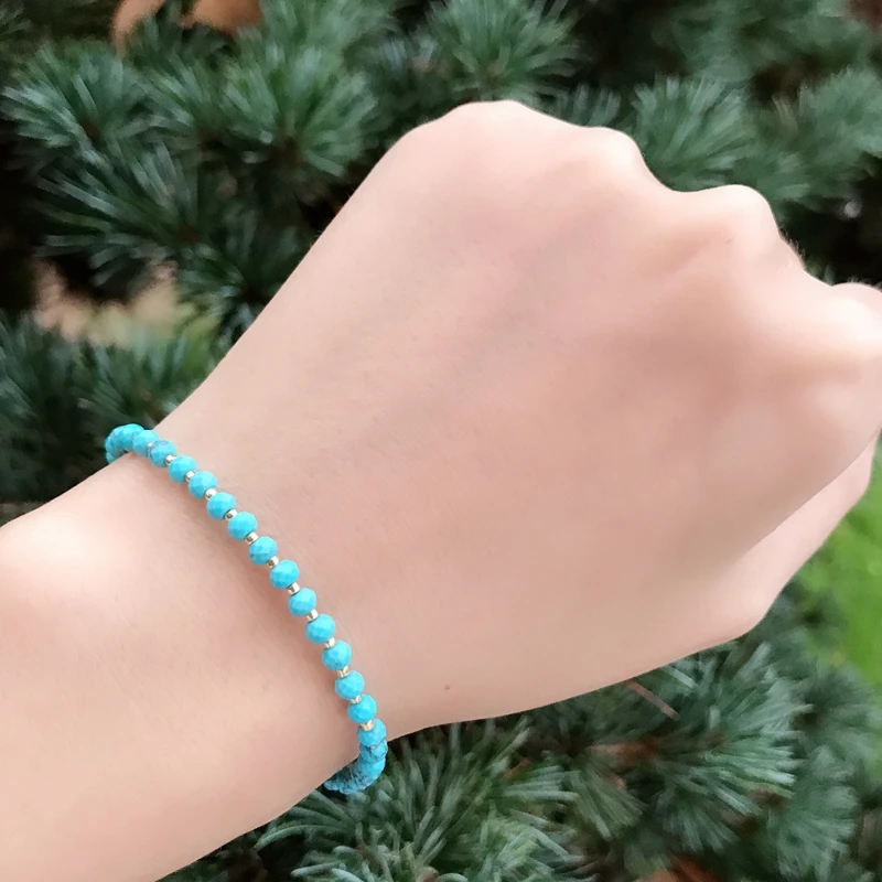 Женский тонкий браслет с бусинами из натурального камня кристаллами ручная