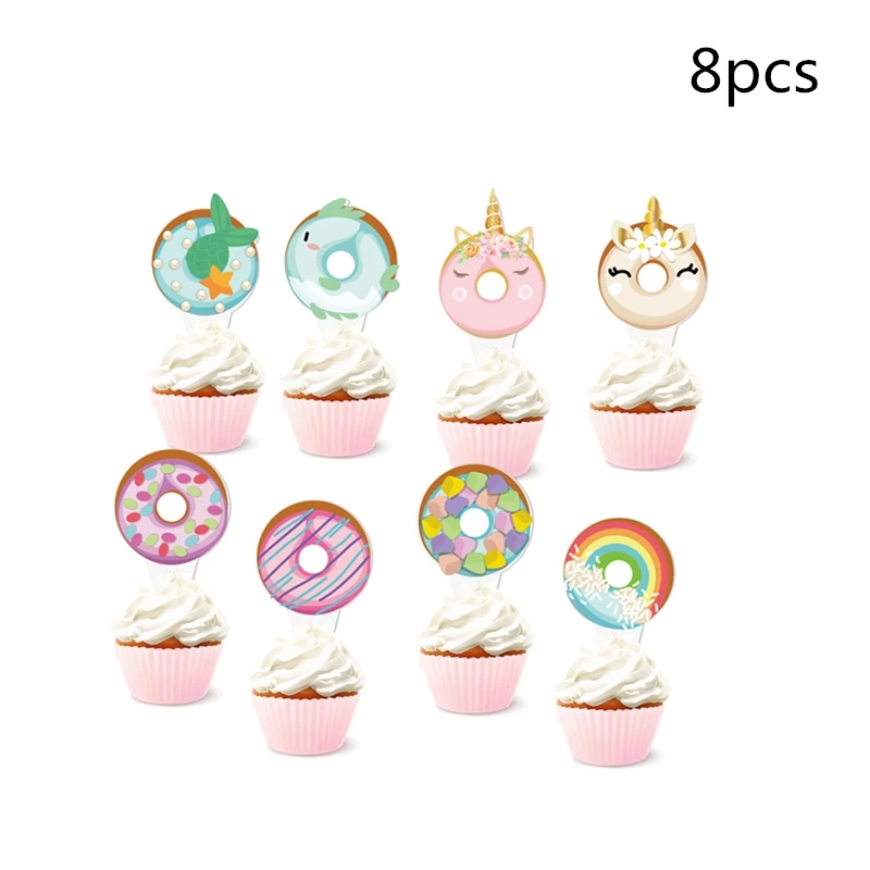8pcs topper Пончик тематические праздничные бумажные соломинки 10 шт. чай время пончики десерт для маленьких детей события День Рождения украшения питьевой соломы поставки - Цвет: 8pcs topper
