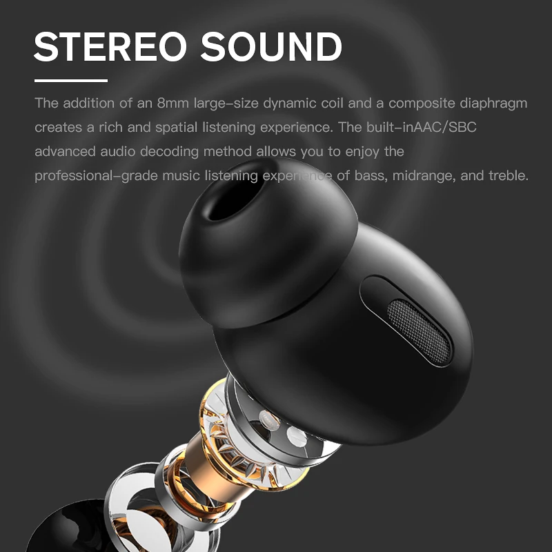 iKF Funpods Wireless Earbuds Gaming Noise Canceling Touch Control TWS Bluetooth 5.1 400mAh Waterproof Bass Earphone Black 2