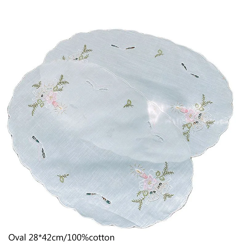 

Europe oval lace cotton Christmas Candle embroidery placemat cup coaster mug kitchen table place mat cloth doily pad Accessory