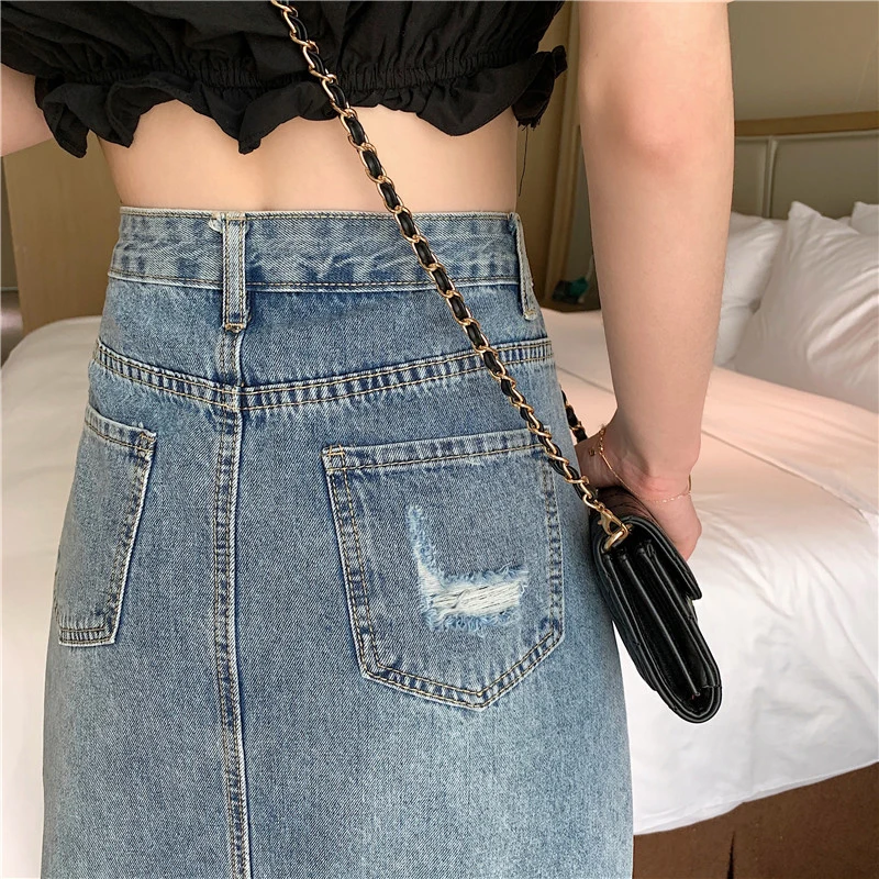 

CHICEVER Casual Solid Skirt For Women A Line High Waist Hole Midi Split Irregular Loose Skirts Female Summer Fashion New 2021