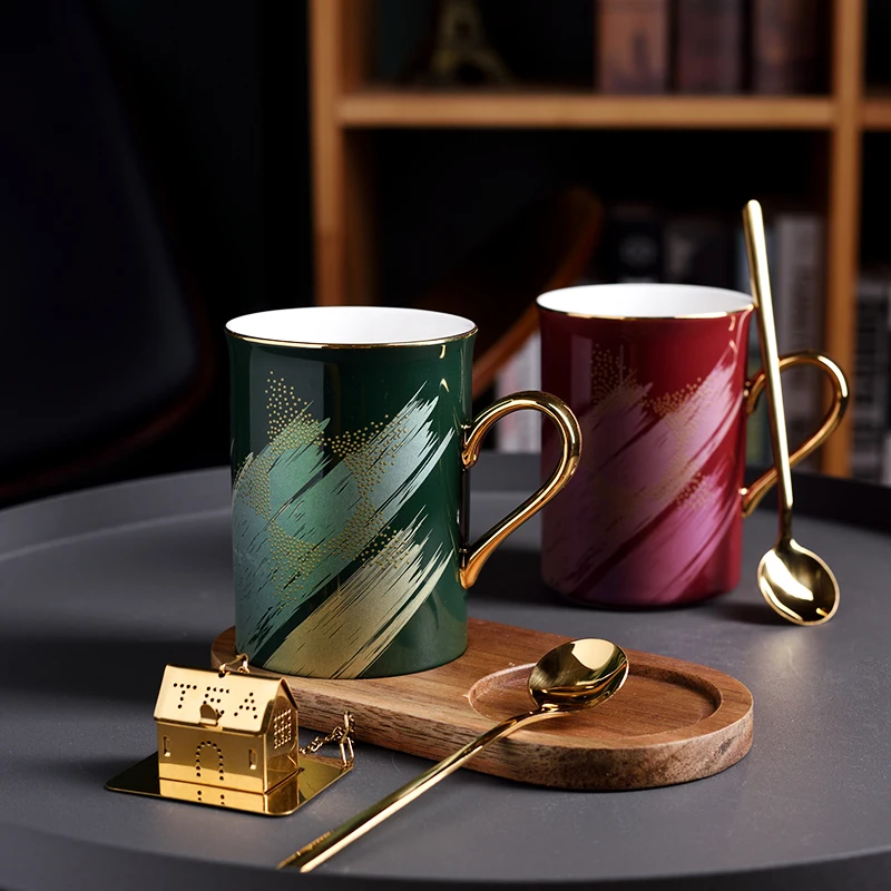 300ml Creative Coffee Cup with Wood Saucer Kit Breakfast Milk Cups Fruit Bread Plate Holder Handle Mug High Grade Mugs Drinkware | Дом и сад