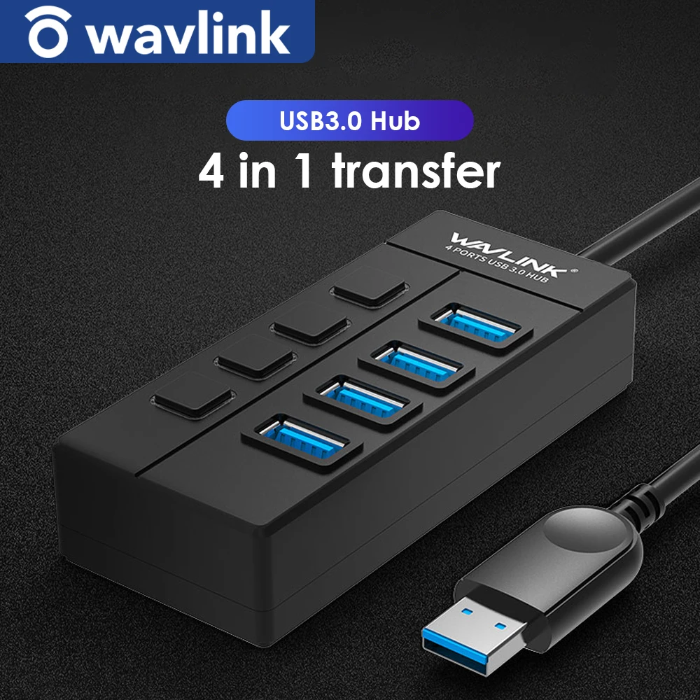 Высокоскоростной концентратор Wavlink 4 порта USB 3 0 5 Гбит/с usb-хаб с индивидуальным