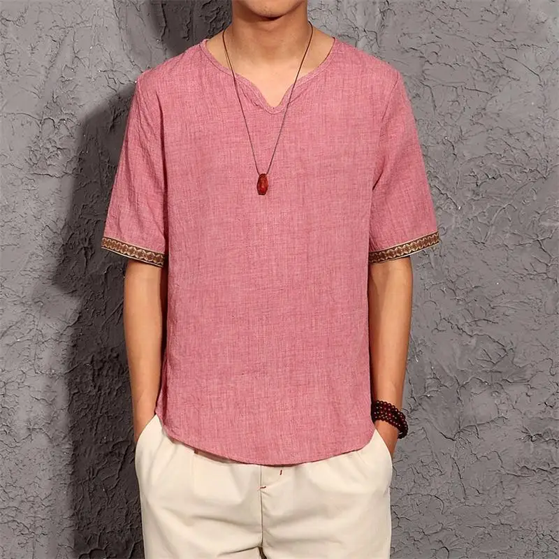 Традиционная китайская одежда для мужчин костюм Тан хлопковая льняная футболка