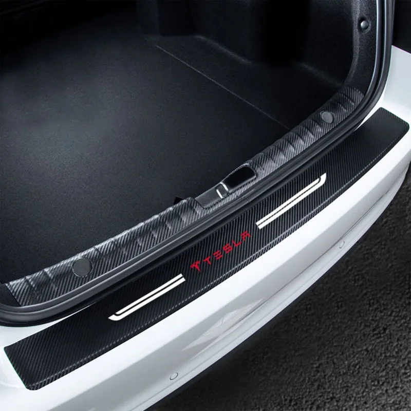 

1Pcs For Tesla Car Rear Bumper Stickers carbon fiber fabric Trunk Guard Plate Stickers Car trunk decorative protective stickers