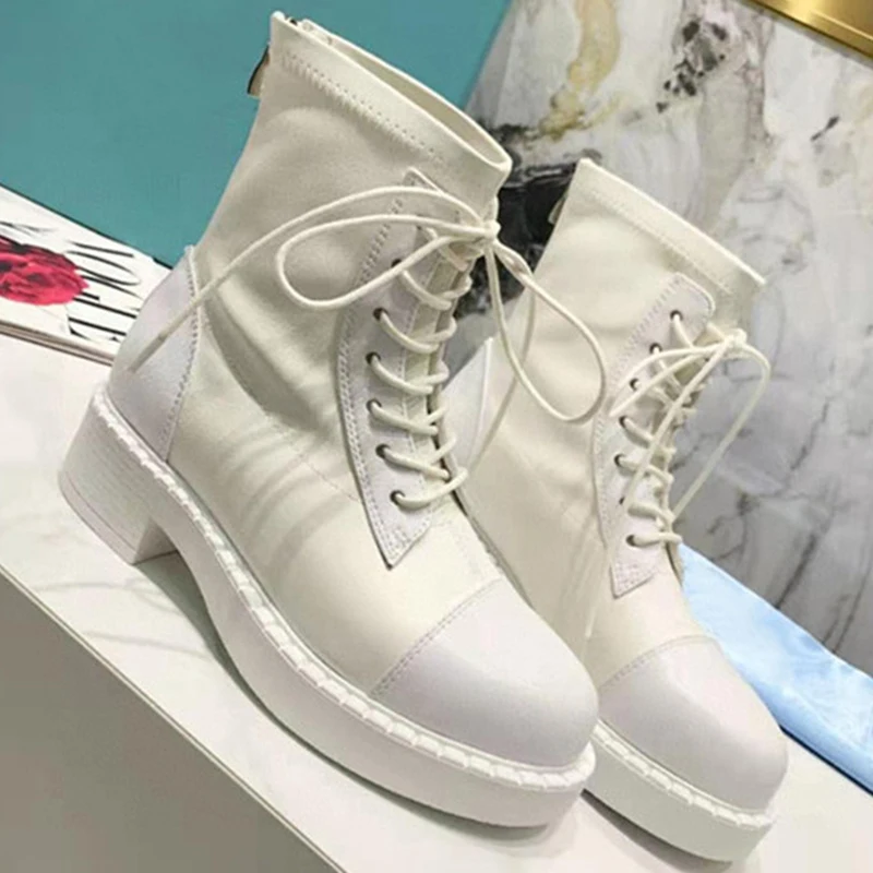Online Sepatu Bot Wanita Mode Baru Sepatu Bot Pertengahan Betis Kulit Asli Ritsleting Wanita Sepatu Bot Martin Renda Ujung Bundar Sepatu Bot Pendek Desain Mewah