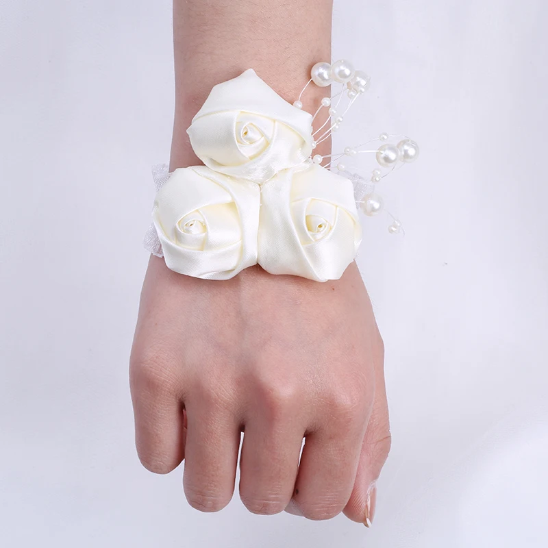 

Promotional Bride and Bridesmaid Wrist Flower Cream Color Ladies Wristband Elastic Bracelet Party Wedding Supplies SW049Z