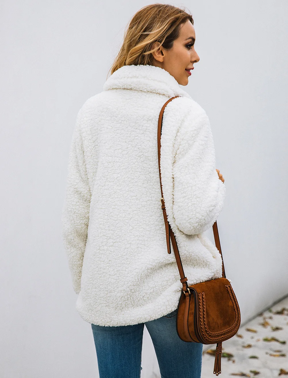 wool Fox fur autumn winter double-breasted women's fur coat turndown-collar loose plush coat women teddy jacket sheepskin coat