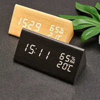 led wooden alarm clock table voice control digital clock temperature humidity display wood desktop clocks usbaaa accessories