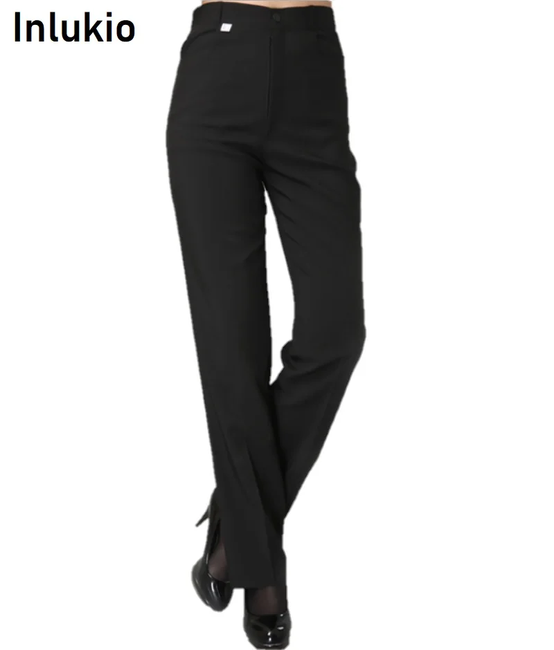 

Black suit bootleg work pants womens plus sizes breathable pocket pants ladies office trousers summer clothes