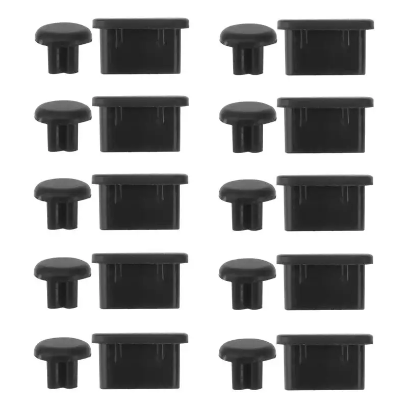 10 Pairs=20pcs 3.5mm Earphone Jack Anti Dust Plugs And Type-C Port Plugs for Phones Laptop PC (Black)