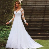 elegant white wedding dresses for women 2022 lace appliques long sleeve a line bridal gowns bride dress vestidos de noiva