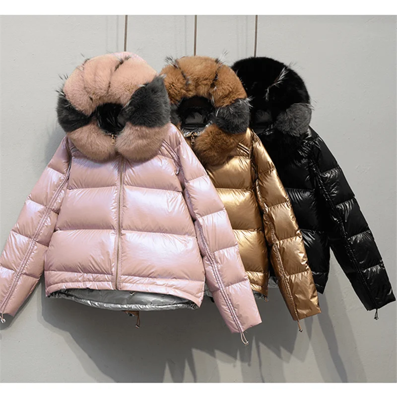 Женская зимняя куртка-пуховик на утином пуху 2020 с большим натуральным лисьим