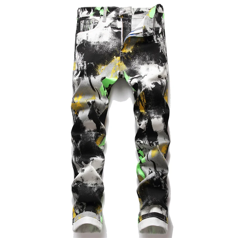 

Mens Youthful trend Straight Printing New Slim High Quality Jeans Pants Denim Casual Male Streetwear Versatile Fashion Trousers