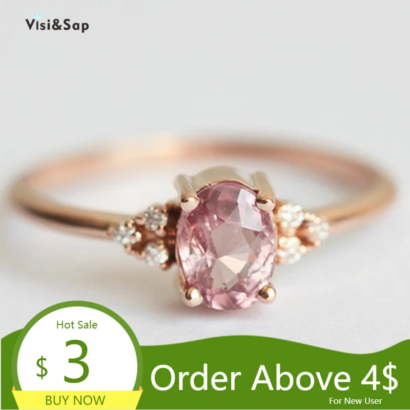 

Visisap Pink Egg Zircon Rings for Women Elegant Charming Rose Gold Color Wedding Engagement Ring Jewelry Dropshipping B2538