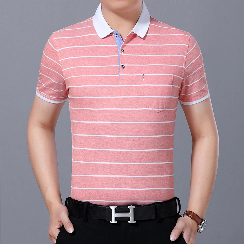 Летняя мужская полосатая деловая Повседневная рубашка поло с отворотом 2020 Новая