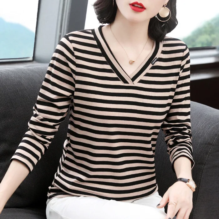 

T Shirt Women Four Seasons New Top Shirts Long sleeve Tshirt Striped Female T-Shirt Women's Tops Tee Shirt Fashion Femme