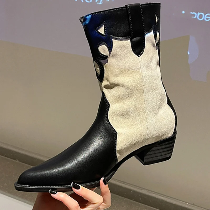 

New Chelsea Mid Heels Women Boots 2022 Winter Pointed Toe Fashion Boots Ankle Snow Warm Punk Goth Boots Casual Pumps Lady Shoes