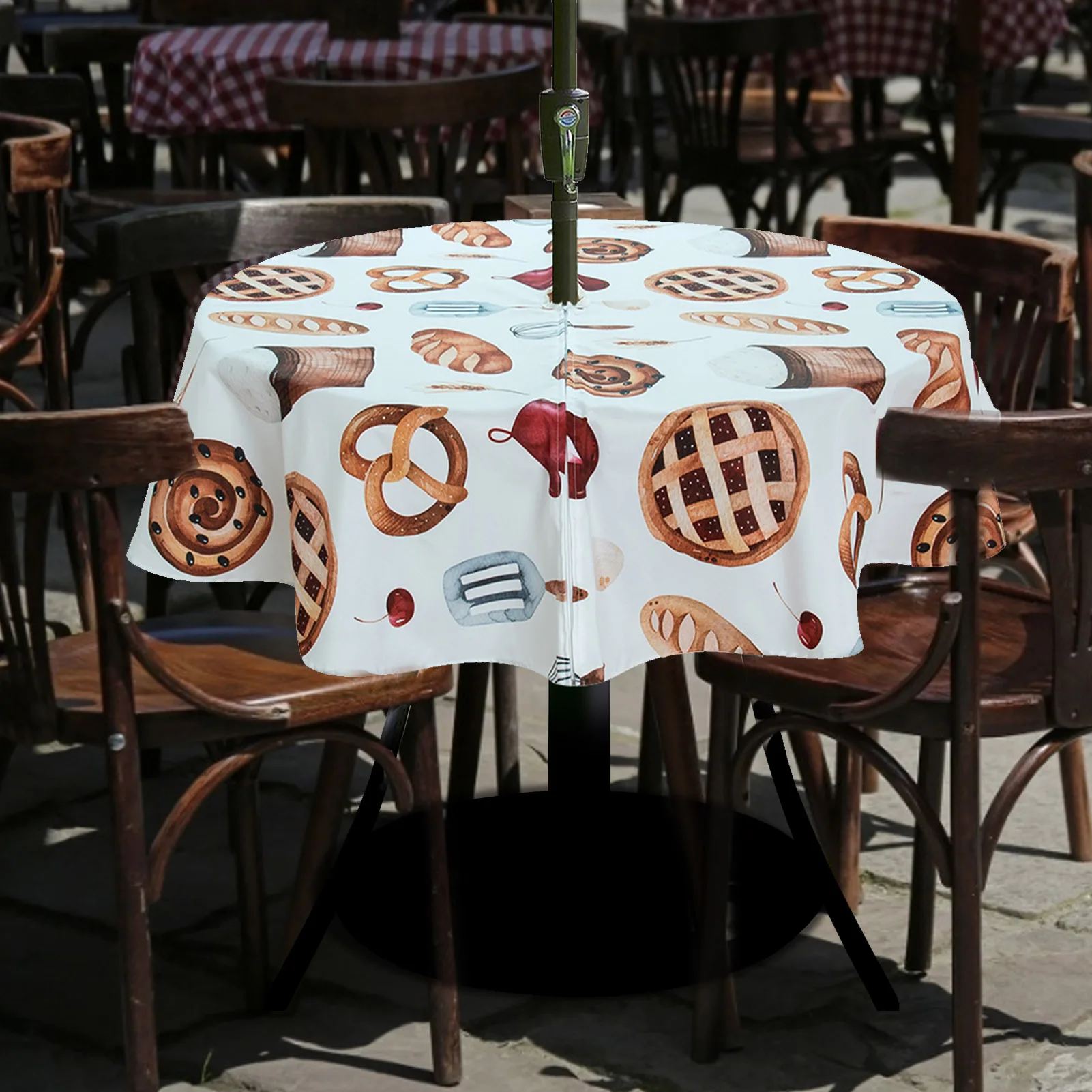 Outdoor Tablecloth With Umbrella Hole Round Waterproof TableCover Overlays Wedding Decoration Banquet Dining Table Cover Cloth | Дом и сад
