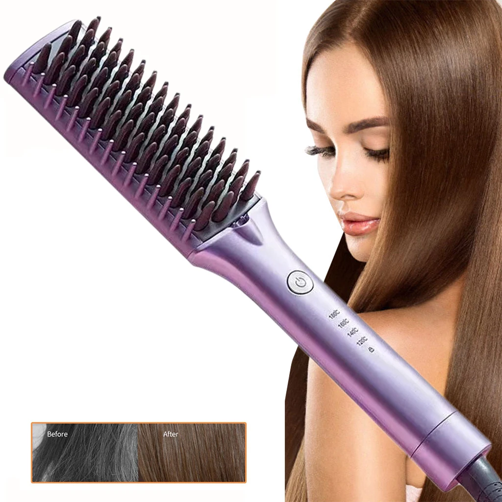 

Electric Curly Hair Straightening Comb 2 in 1 Curling Brush Temperature Adjustment Volumizer Brush Negative Ion Hair Styler