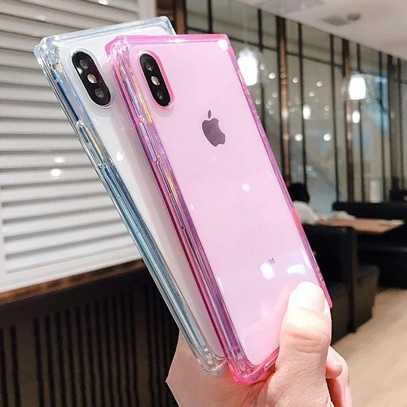 

Luxury Transparent Square Phone Case For iPhone X XS MAX XR Soft Silicone Shockproof Cases for iphone 8 7 6S 6 S Plus Cool Cover