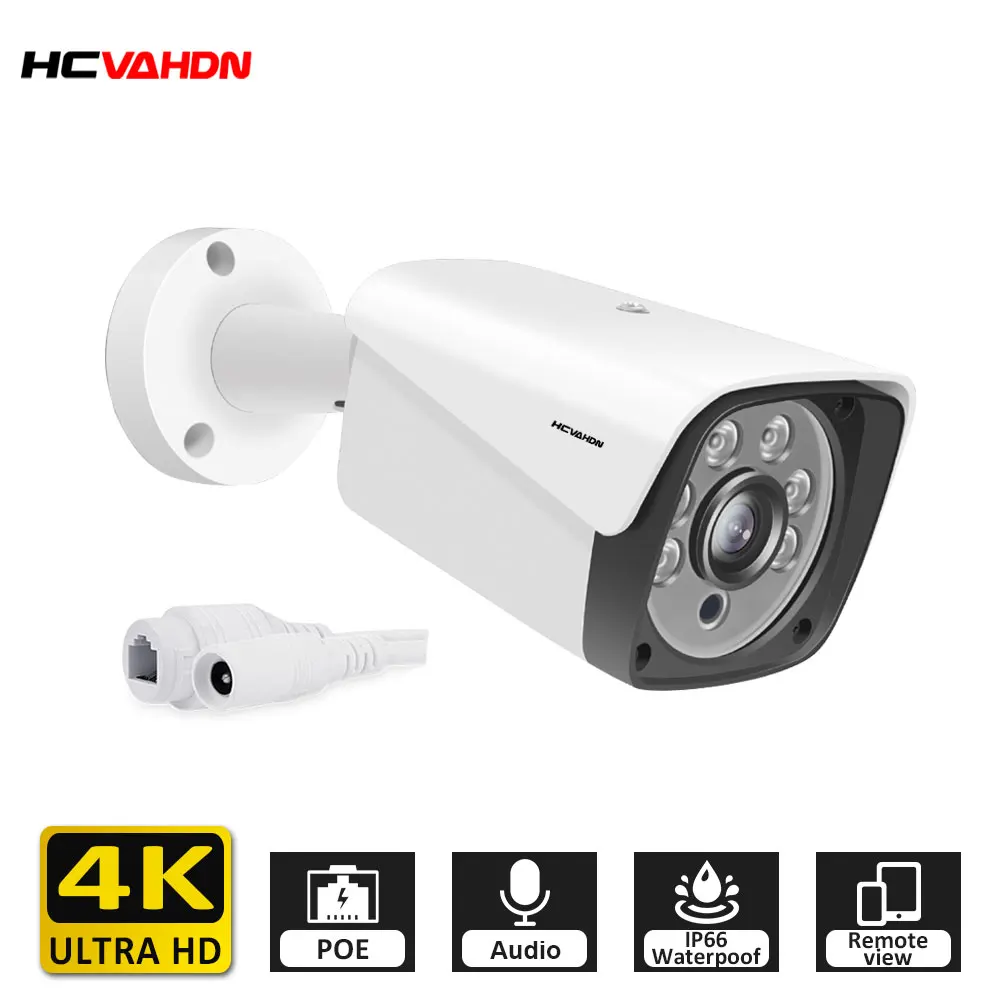 

4K 8MP POE IP Camera Outdoor Waterproof Audio CCTV Bullet Camera Motion Detection ONVIF For PoE NVR 48V