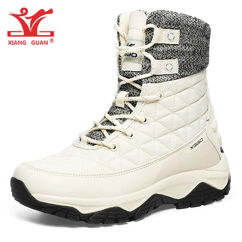 XIANG GUAN Man Hiking Shoes Men Waterproof Plush Warm High Top Climbing Mountain Tactical Boots Outdoor Sports Trekking Sneakers