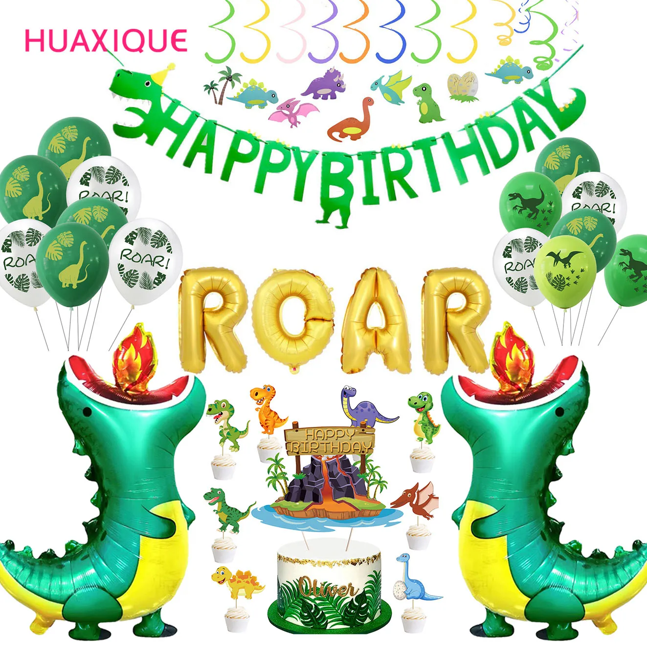 Dinosaur Party Decorations Dragon Balloons Cake Topper  Birthday Banner Jungle Birthday Party Decor Supplies Kids Favors