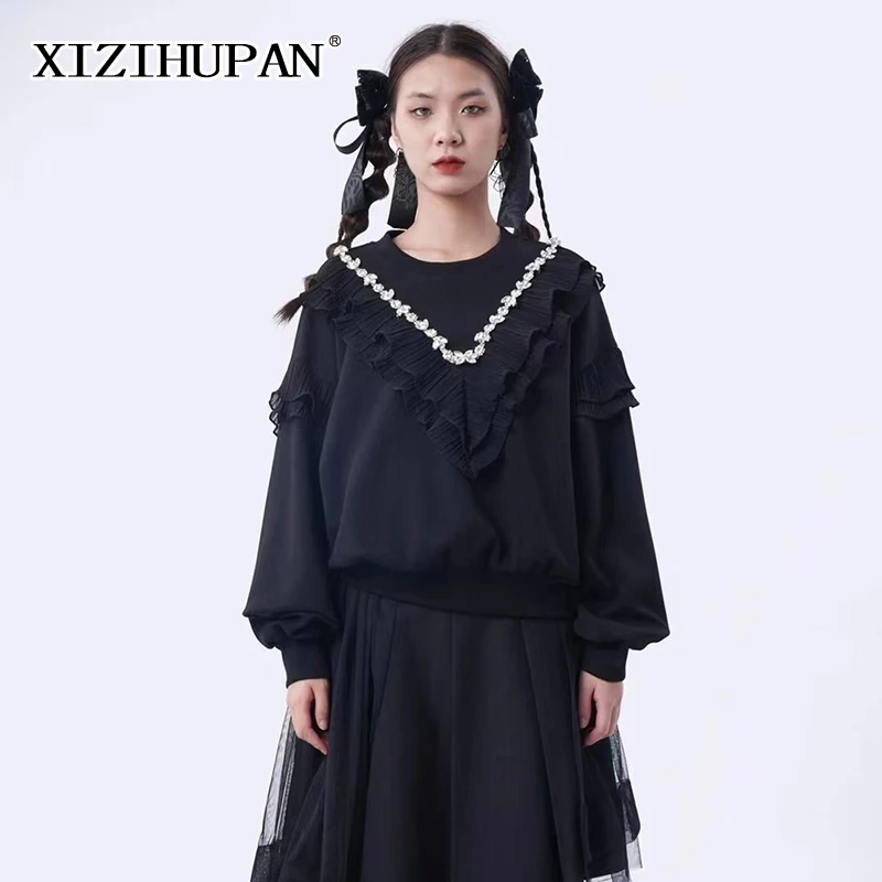 

Повседневный тонкий Свитшот XIZIHUPAN в стиле пэчворк с цветными блоками, женские корейские Модные свитшоты с круглым вырезом и длинным рукавом...