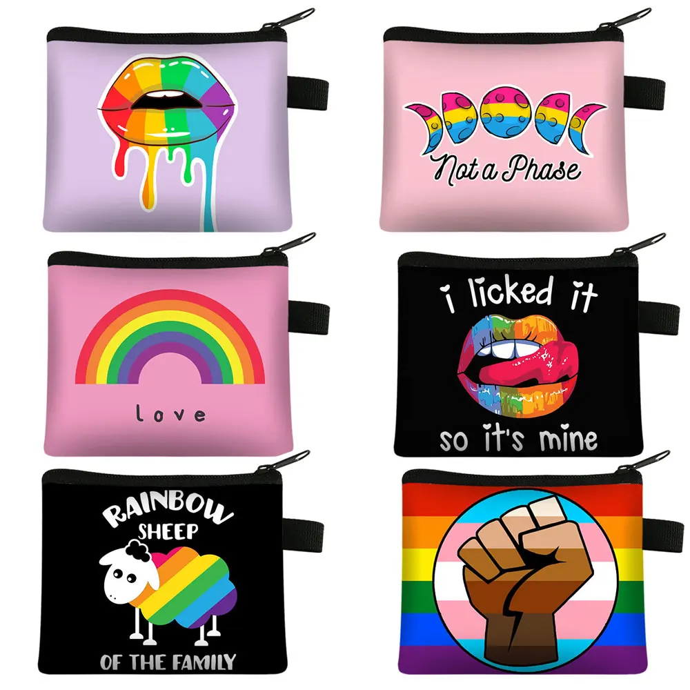 

Pride Lgbt Gay Love Lesbian Rainbow Lips Coin Bag Bisexual Kawaii Purse Love Is Love Money Bags Pansexual Wallet Small Handbag