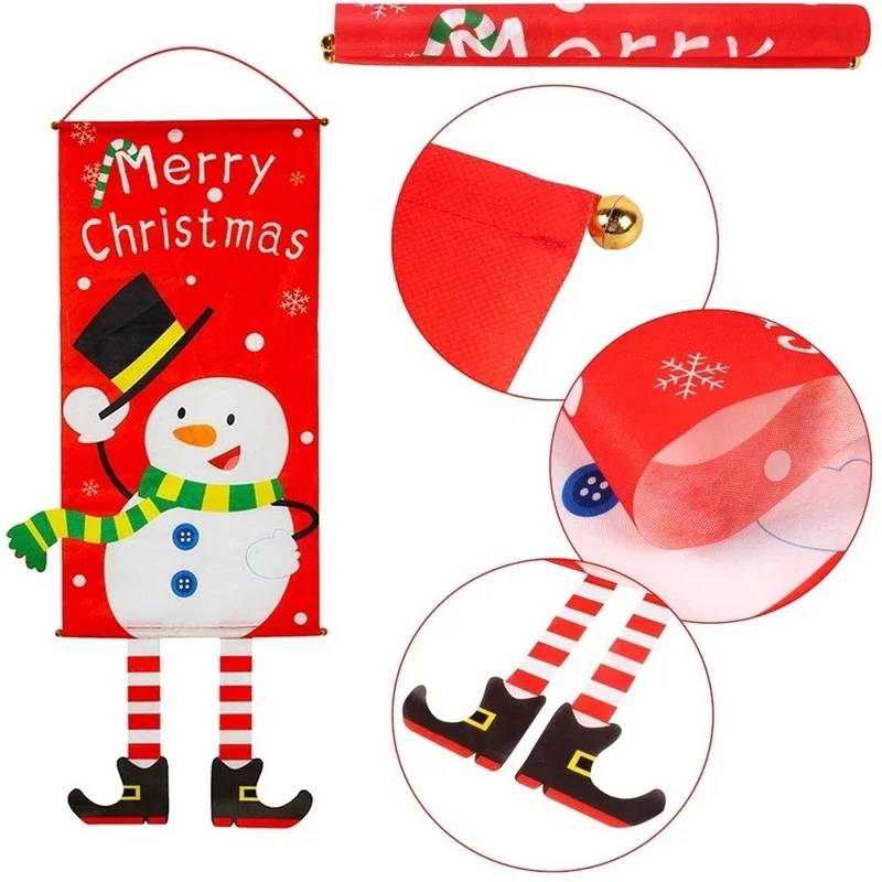 

Christmas Ornament Santa Claus Snowman Hanging Banner Flags Decorations for Merry Xmas Navidad New Year Home Porch Door Decors