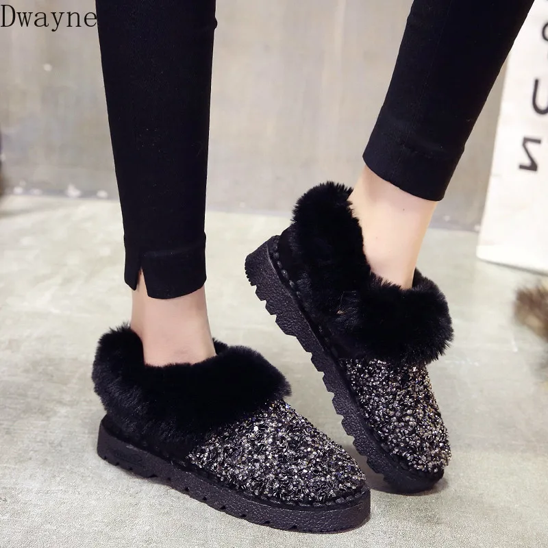 Женские зимние теплые ботинки Нескользящая подошва Блестящие брендовые модные