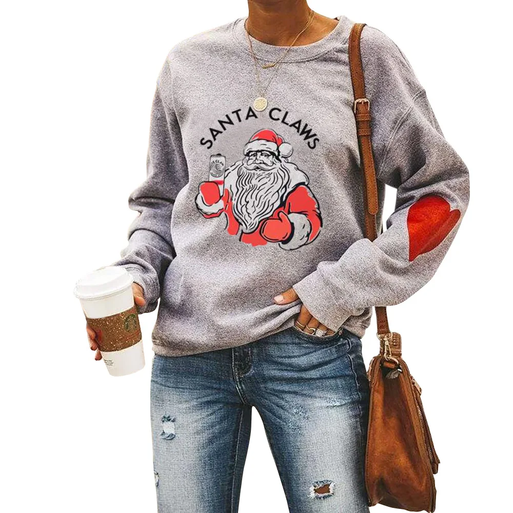 

Popular Christmas Top Women's Santa Claws Letter Printed Crew Neck Long Sleeve