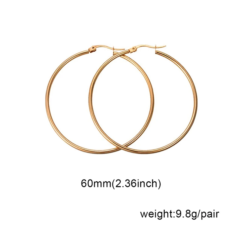 EAR8507GD6 Простые новые модные ювелирные изделия из титановой стали, большие круглые серьги-кольца для женщин, преувеличенное кольцо для ушей из нержавеющей стали, круглая линия - Окраска металла: EAR8507GD6